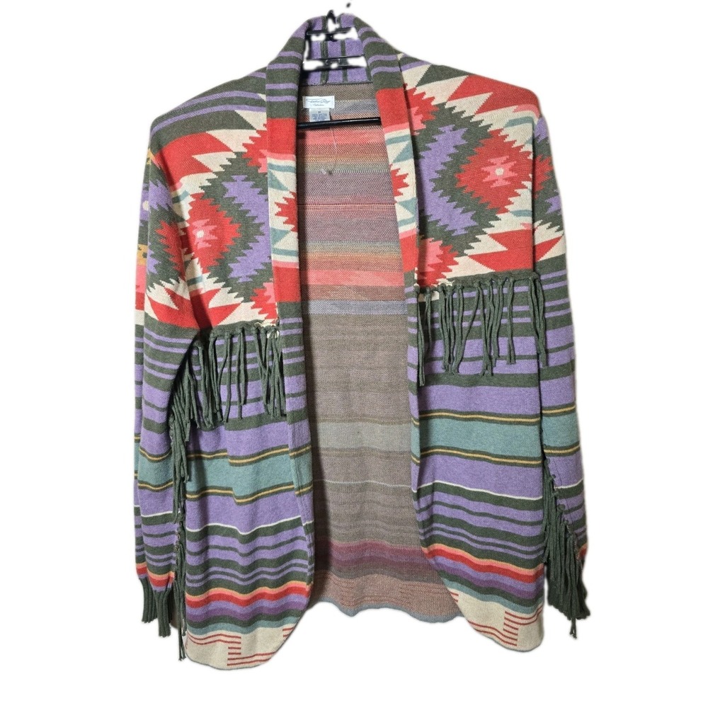 Tasha Polizzi Catalina Cardigan Size Medium t Fringe Southwestern Tan Cotton NEW